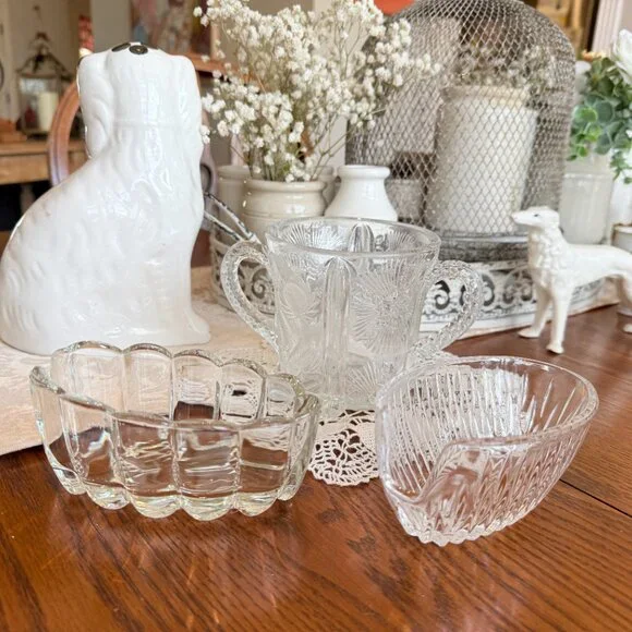 3 Vintage Spooners, One Glass & One Crystal and Antique Higbee - Paneled Thistle - Picture 5 of 17